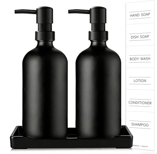 VIMERPA Hand Soap Dispenser,500ml Brown Glass Soap Dispensers, Washing Up Liquid Dispenser, Amber Glass Soap Dispensers (Black,2 Pack)