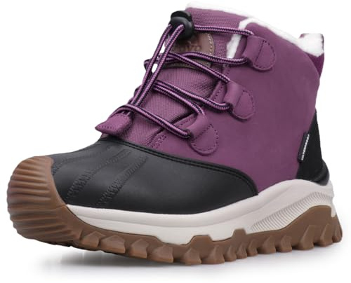 UOVO Boys Girls Snow Winter Boots Kids Waterproof Outdoor Boots Warm Lightweight Non-Slip Purple 7 Big Kid