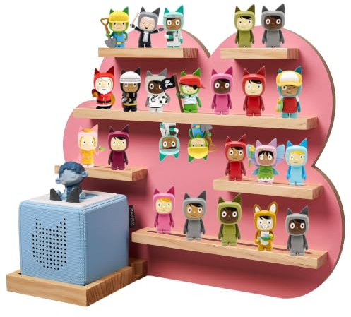 Gieanoo Large Cloud for Tonie Shelf, Wall Shelf for Toniebox 2 & Toniebox 1 | Pink Wood Tonies Shelf Storage, Large Tonie Display, Tonie Figures Organizer Compatible Charging Station for Children Room