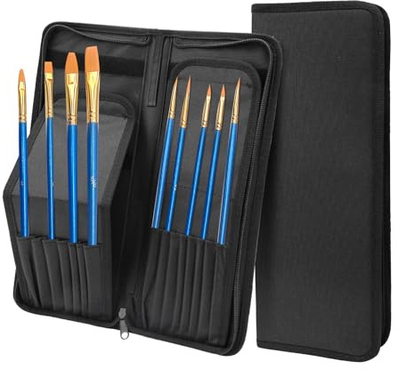 Betinyar 2Packs Standable Paint Brush Case, Waterproof Oxford Makeup Brush Holder with Smooth Zipper, Portable Black Artist Organizer for Work, Travel and Daily Use (M)