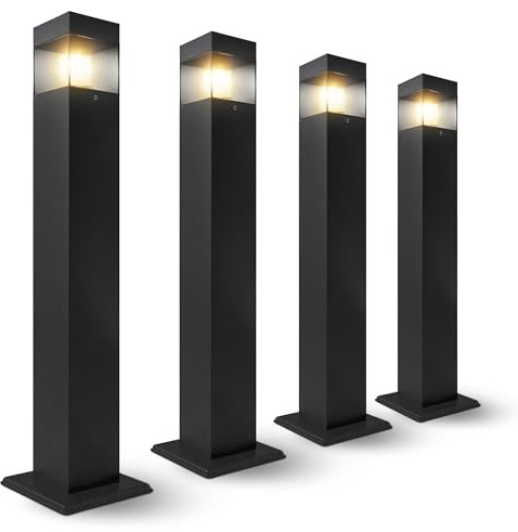SSC-LUXon 4x RABELA Sockelleuchte quadratisch IP44 - mit G9 LED 3W warmweiß dimmbar - Außenleuchte Aluminium für Garten & Terrasse