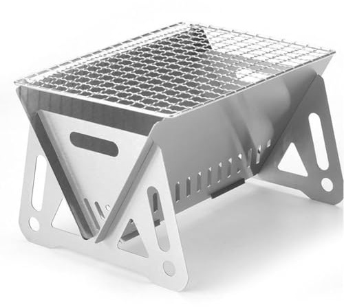 EasyByMall Réchaud de camping pliable en acier inoxydable portable pour bois et charbon de bois
