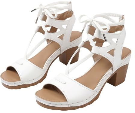 Sandalia ortopédica genérica para mujer con cordón – Sandalias para mujer, verano, cómodas, tacón alto, tapas, punta abierta, transpirable, zapatos de tacón de bloque de carpa, boda, tapetes de