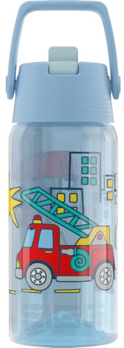 Sigg - Trinkflasche Kinder - Viva FLIP Fire Fighter - Blau Feuerwehr - 0.5L | Flasche Kinder mit Strohhalm - Spülmaschinenfest - Auslaufsicher - Sport & Schule - Kindergarten - Jungen & Mädchen