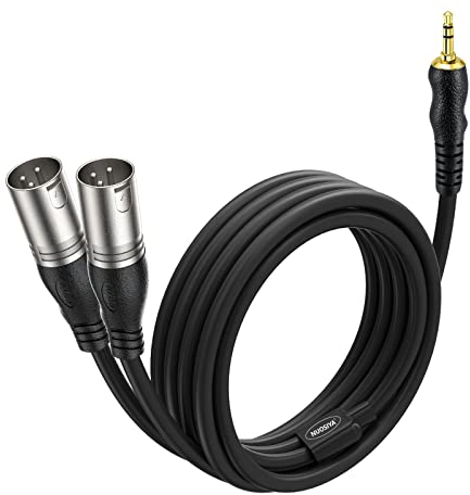 NUOSIYA 1/8 inch TRS to Dual XLR Male Y-Adapter Cable, 3.5mm Mini Jack Stereo to 2 XLR Interconnect Breakout Y Patch Cable (2M/6Ft)