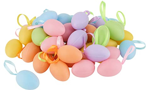 VBS 42er-Pack Oster-Eier zum Aufhängen bunt kunststoff mit Bändchen Pastellfarben 6cm Dekoeier Ostern Frühling Ei