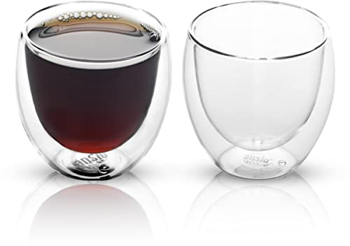 ANSIO Double Walled Thermo Small Coffee Cups 80ml - Food Grade Double Wall Glass Espresso Cup - Lightweight and Durable Borosilicate Glass Pack of 2 - Ideal for Hot and Cold Beverages