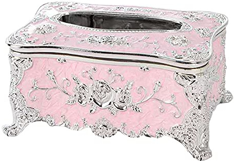 Anawakia Kosmetiktücher Box Tissuebox Taschentuchspender Rose Blumen Muster Kosmetiktücherbox Europäische Tissue Box (Rosa+Silber)