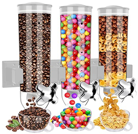 Edorco Dispensadores de golosinas Dispensador de Alimentos Secos - Dispensadores de Dulces Almacenamiento Conveniente,Dispensadores de Caramelos cámaras con 3 Tazas, dispensador de Alimentos