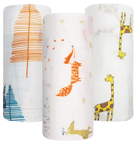 SGAVAHSG Stora muslindukar för baby 3-pack 120 x 120 cm muslin linda inslagningsfiltar stora muslinfyrkanter och mottagande filt för nyfödda spädbarn nödvändigheter ekologisk bomullshandduk