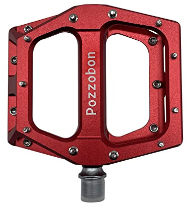Pozzobon 9/16 CNC Aluminiumlegierung Plattform Fahrradpedale, MTB Mountainbike Pedale, Rennrad Trekking Anti-Rutschpedale Wasserdicht Anti-Staub Pedalen 326 (Rot)