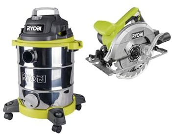 RYOBI Pack Aspirateur Eau et poussière 1500W - 30L - RVC-1530IPT-G - Scie Circulaire - 1400W - 66mm - RCS1400-G