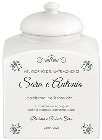 Maverton Barattolo per dolci in ceramica - stampa personalizzata - Barattolo per caramelle 3 L - protezione ermetica porta biscotti - pensiero per la coppia - le nozze