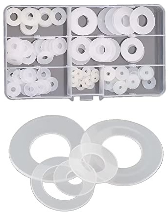 FEEIMOL 110 Piezas Arandelas Planas de Nylon, Arandelas de Plastico, Espaciadores Plástico Kit M3 M4 M5 M6 M8 M10 M12 (Blanco)