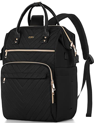RJEU Mochila Mujer Portatil 17,3 Pulgadas,Bolso Mochila Viaje Casual Profesora Trabajo,Mochila Universidad Mochila Escolar para Niña,Negro