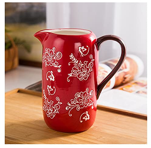 LUCBEI Carafe d'eau Pichet en céramique Bouteille d'eau de Haute température créative avec poignée Anti-brûlante for la Maison, Restaurant, café (32,1 oz) Carafes (Color : A)