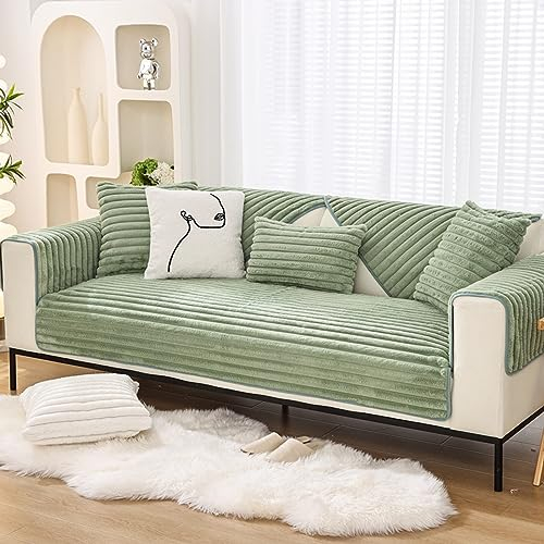 ZCXRYFL Sofa üBerzug 1 2 3 4-Sitzer L/U-Eck-Universal Schonbezug PlüSch SofaüBerwurfe Rutschfester Sofa Abdeckung Katzen Und Hunde Schutzunterlage Wohnzimmerteppich Baby-Krabbeldecke(70X180cm,Green)