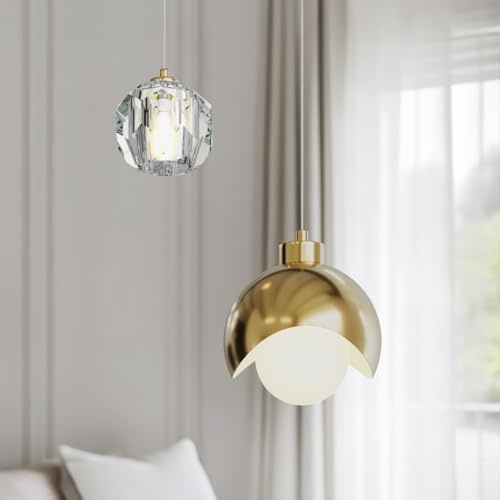 MOD LIGHTING Diana | Modern Gold Pendant Light Fixtures, Hanging Lights for Kitchen Island, Bedroom Lighting for Tracking, Dimmable LED Bulbs, 1-Pack (Gold & Crystal | 79 | Warm White)