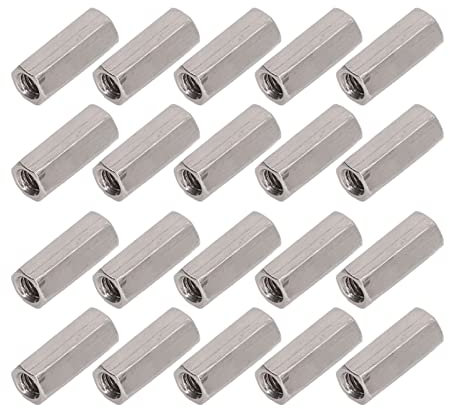 Tissting 20 Stück Lange Stangenmutter M5 x 0,8 Innengewinde 8mm OD 20mm Länge Sechskant Langmuttern Gewindehülsen 304 Edelstahl Silber Verbindungsmuttern Set für Ersatz Wartung