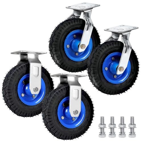 Rolle Luftrad Schwerlast Industriell Rollen Ø150 200 250mm Lenkrollen Und Bockrolle 4er Set Mit Befestigungsschrauben, Leise Gummi Rollen Stoßdämpfend Hohe Tragfähigkeit