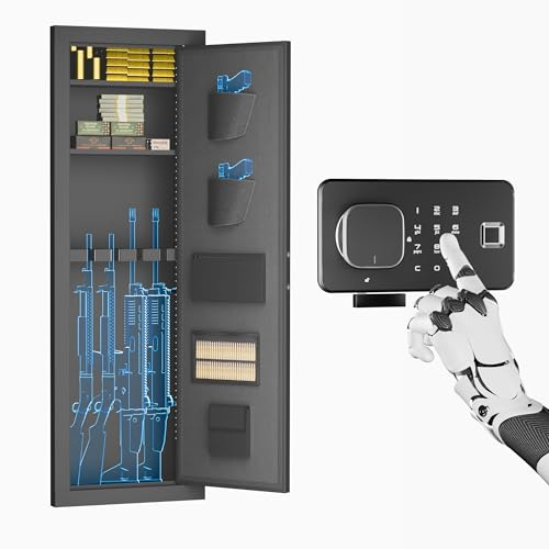 Pataku 4-6 in Wall Safe Between Studs, Hidden Safe with Multifunctional Lock and Removable Shelf, Rifle Wall Safe for Storage Firearm Money Valuables (Black)