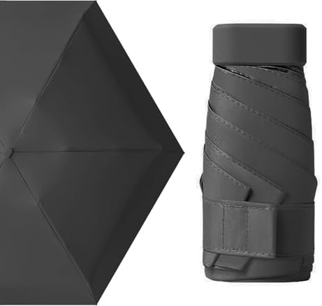 MUNSKT Travel Umbrella - 6 Ribs, Folding, Windproof & Rain Resistant, Lightweight, Compact, Women's Anti-UV Sun & Rain Umbrella (Black)