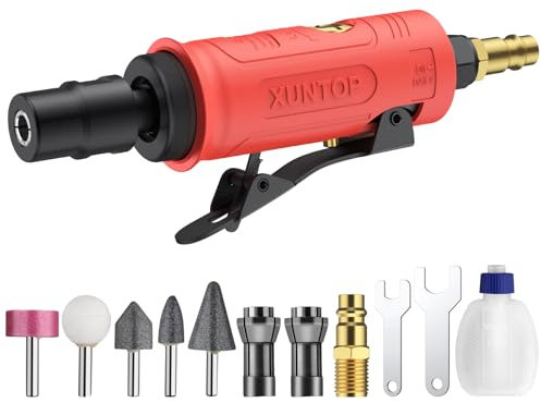 XUNTOP Pneumatischer Geradschleifer Druckluft Stabschleifer Set 25000 U/min mit leerer Ölflasche und 1/4 1/8 Spannzangen für Polieren, Kanten und Entgraten