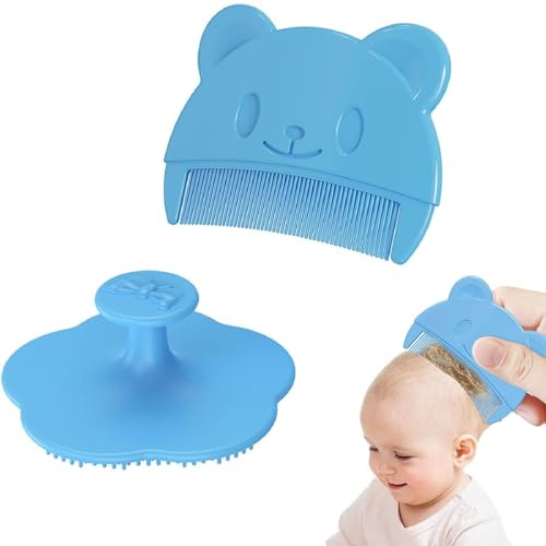 Baby Badebürste,Baby Kamm für Milchschorf,Milchschorf Baby Entfernen Bürste,1 Stück Milchschorf Kamm Baby Und 1 Stück Kopfhaut Massagebürste Baby,Silikon Baby-Badebürste,Baby Silikon Kamm (Blau)