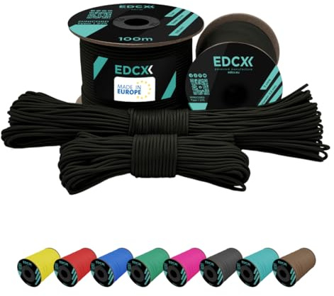 EdcX 2 mm Nylon Paracord 275 (50 y 100 m) - 100% Cuerda de Nailon, Cable de 3 hebras, Cuerda de Nailon de 2 mm en Muchos Colores