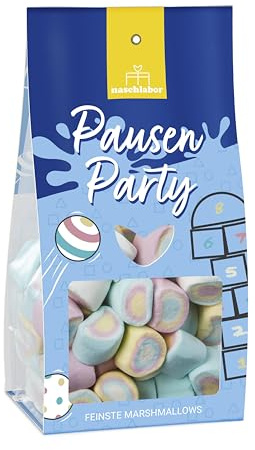 Pausen Party Marshmallows in Geschenkverpackung 90g | Das perfekte Geschenk für die Einschulung | Geschenk für Kinder zum Schulstart | Schultüte | Süße Marshmallows