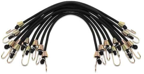 Lot de 10 petits tendeurs élastiques avec crochets de 25,4 cm en caoutchouc noir pour camping en plein air