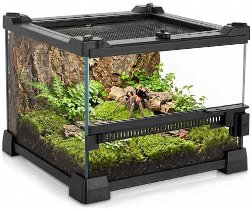 NEPTONION Mini-Reptilien-Glas-Terrarium, 20 x 20 x 14.5 cm, robuster Reptilien-Lebensraum mit hitzebeständigem Rahmen aus Aluminiumlegierung, Einzelschwingtüren, kein Stau durch Sand und Anderen