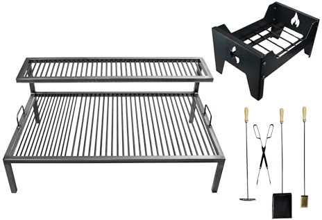 Iron Argentina Grill + Brasero + Herramientas Fuego - Barbacoa - Barbacoa - Flotante, Emparrillado con manijas, Asado Argentino Sor pampa grill (70x50cm (28x20Inch))