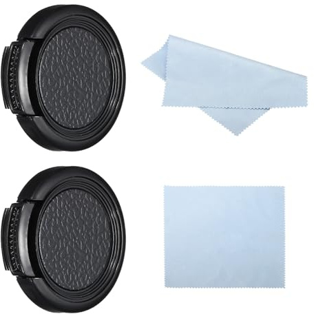PATIKIL 30,5mm Tappo Obiettivo, 2pz Copriobiettivo a Pinze Laterale con Panno per la Pulizia, Adatto per Obiettivi DSLR Universali 30,5mm, Nero