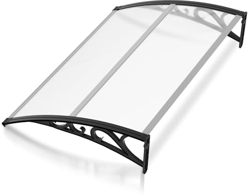 Izrielar Auvent pour porte d'entrée, 100 x 150 cm, en aluminium, transparent, avec support ABS, résistant à la pluie, à la neige et aux UV, polycarbonate transparent