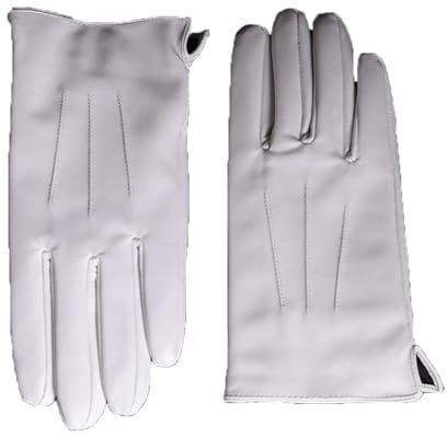 Weiße Handschuhe für Herren, echtes Leder, gefüttert, warmes Fleece, Etikette-Handschuhe, Bühnenaktivitäten, Performance-Handschuhe, weiß, S
