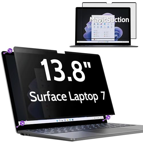 Peslv Privacy Screen for 13.8 Inch Surface Laptop 7, MagicSuction™ Removable Anti Spy Black Protector, Glare Blue Light Filter for Microsoft Laptop Computer Monitor