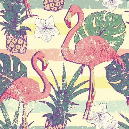 Livelynine Selbstklebende Tapete Flamingo Bunt Tapete Grün Blätter Tropische Fototapete Selbstklebend Kinderzimmer Mädchen Rosa Grün Mustertapete Rosa Tiere Wald Dschungel Blumen Blau Weiß 44.5CMx2M