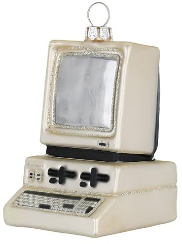 Christbaumschmuck Glas 8,5cm - Computer Figur zum Aufhängen - handbemalt - Weihnachtsbaum Anhänger für Weihnachten - Christbaumanhänger & Weihnachtsbaumschmuck - PC Rechner Weiß