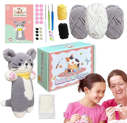 Katzenhaken Set, Tierhaken Set für Katzen | Häkeltierset für Erwachsene und Kinder, Handgemachte Bastelbedarf für Anfänger