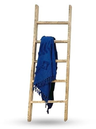 Deckenleiter, Handtuchhalter, Massivholz, recycelt, rustikale Möbel, 122 cm, Weiß