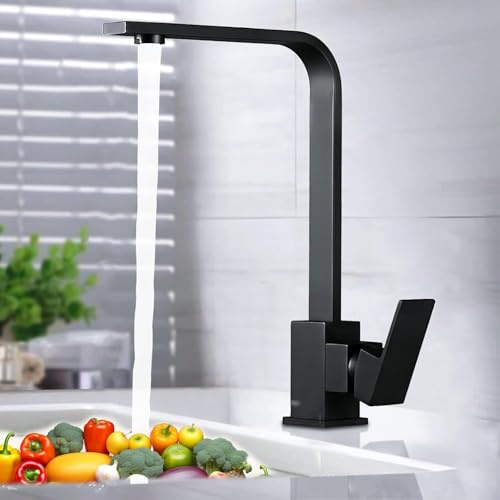 XWIHTR miscelatore rotante a 360° caldo e freddo per cucina in acciaio inox, miscelatore monocomando per lavello, antigoccia con rubinetto silenzioso per lavello (nero)