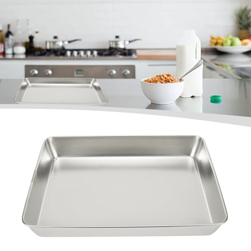Vassoio da portata in acciaio inox con bordi profondi, ideale per frutta, snack e uso quotidiano (40 x 35 x 5,5)