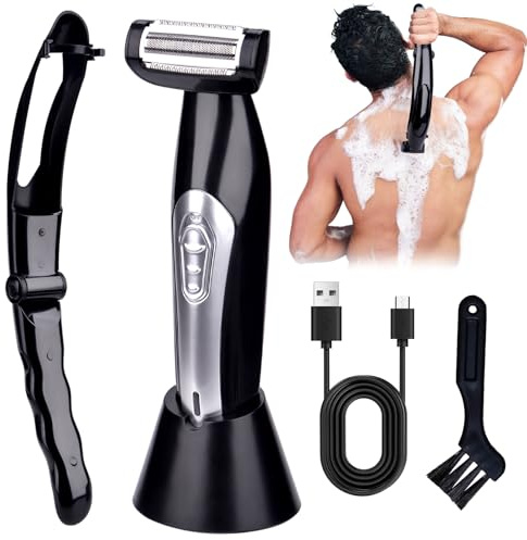 Rückenrasierer Herren, Nass Körperrasierer für den Rücken, Elektrisch Rückenhaarentferner mit Verlängerter Griff, Ergonomischer Rückenhaarentferner für Männer, für Reisen, Zuhause