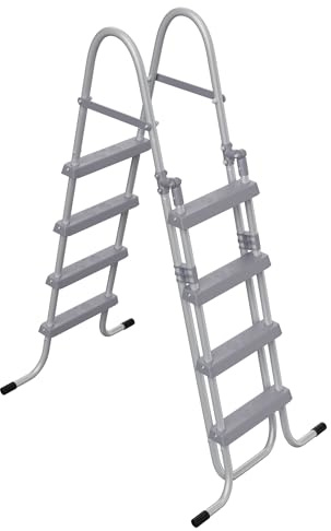 LZQ Escalera de piscina reversible, para piscina con altura de hasta 130 cm, 160 x 116 x 80 cm, color gris, escalera de seguridad de metal, escalera de piscina con 4 peldaños hasta 150 kg de capacidad