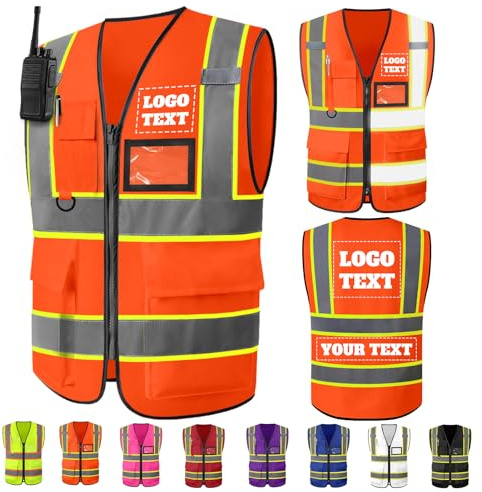 Gilet de Sécurité Personnalisable Fermeture à Glissière avec Poches LOGO Réfléchissant Haute Visibilité Personnalisé Vêtements de Travail de Construction Protection Extérieure pour Hommes Femmer