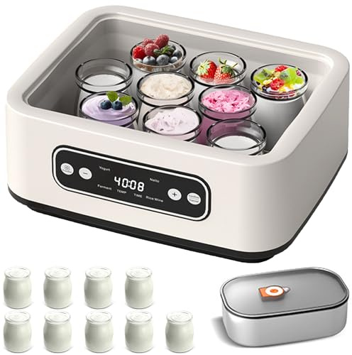 WuDLi Ultimate Yogurt Maker, 1600ML Automatic Yogurt Maker Machine with 9 Pcs Glass Jars, Multi-Function Electric Yogurt Machine, for Homemade Yoghurt, Home Health Life way Gifts Fitness Enthusiasts
