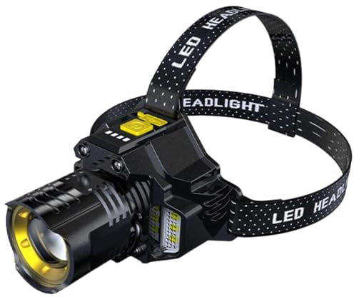 Lampe frontale de randonnée, lampe frontale rechargeable pour adultes – Détecteur de mouvement étanche et lumineuse – Équipement d'extérieur pour homme et femme – Chasse, randonnée, pêche, survie