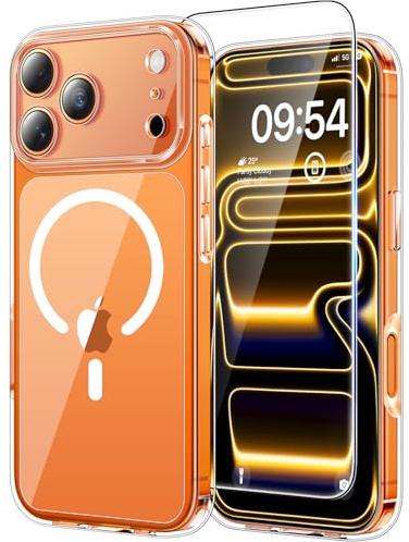 TAURI Funda para iPhone 17 Pro MAX 6.9, Compatible with MagSafe [No Amarillea] con HD Protectores de Pantalla, [Protección de Grado 15 FT] Mejorada Protección Anti-Arañazos Case - Transparente