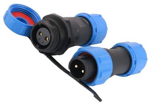 Anschlussstecker Luftfahrtstecker SP13 2 Polig, IP68 Wasserdichter 2pin Inline-Stecker 250V 13A, Lötfreier Aviation-Stecker mit Wasserdichte Abdeckung für Außenlampen Verwendet